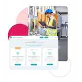 A person in a hardhat in a factory and various SIMTICS simulation types