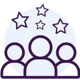 Icon of three silhouettes with stars above them