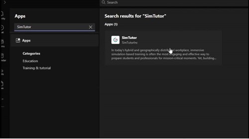 SimTutor app and add it to Teams